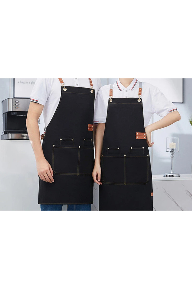 1pcs black -1pcs Waterproof Kitchen Apron For Women/Men With Pockets Work Mandil Cleaning Pinafore