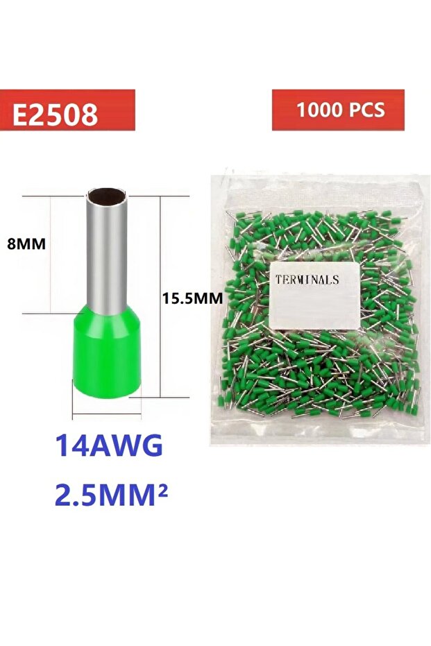 green-E2508 packaged Tubular Crimp Terminals Electrical Wire Cable Ferrules Connectors E0508 E7508 E