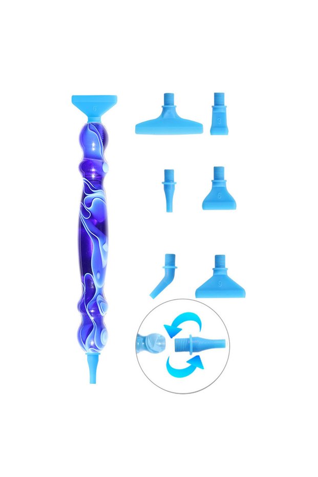 D Blue Plastic Tips Diamond Painting Pen Set with Comfortable Ergonomic Grip -6 Pen Tips, Resin Diam