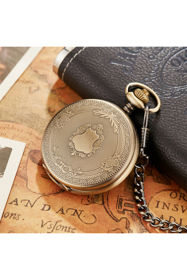 bronze Antique Steampunk Vintage Roman Numerals Quartz Pocket Watch Multicolor Case Necklace Pendant
