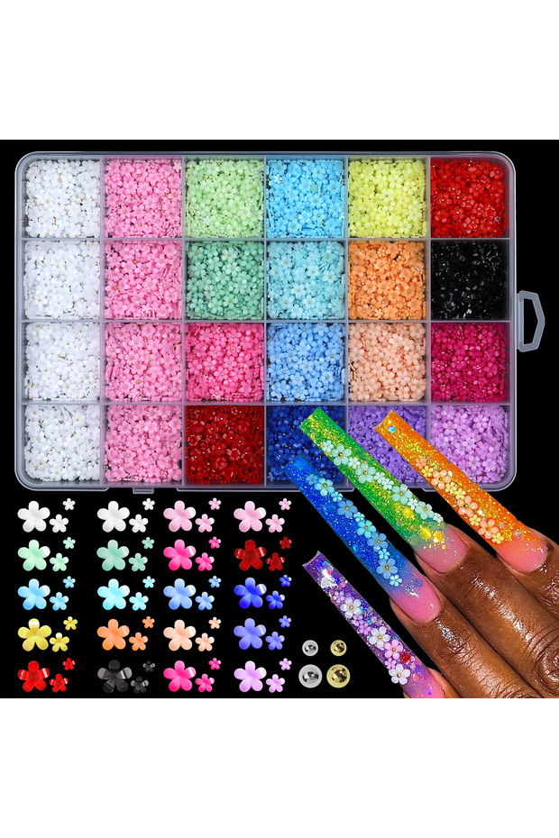 07-24Grids 3D Acrylic Flower Nail Art Charms Kawaii Resin Colorful Floral Nail Decor Gold Caviar Bea