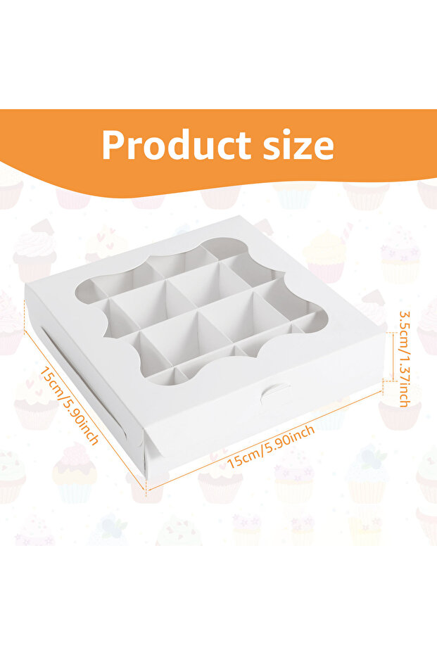 10Pcs 15x15x3.5cm 10/24Pcs Cupcake Packing Box 16-Grids Paper Bakery Boxe with Clear Window for Part