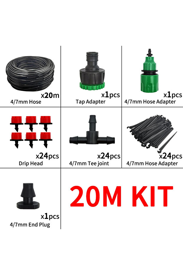 20M Micro Drip Irrigation System Portable 20M Automatic Watering with Adjustable Drippers Misting Wa