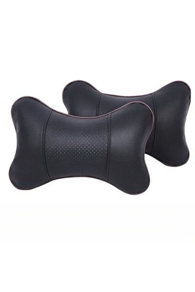 black 2PCS 1PCS Car Neck Pillows Both Side Pu Leather Pack Headrest Fit for Most Cars Filled Fiber U