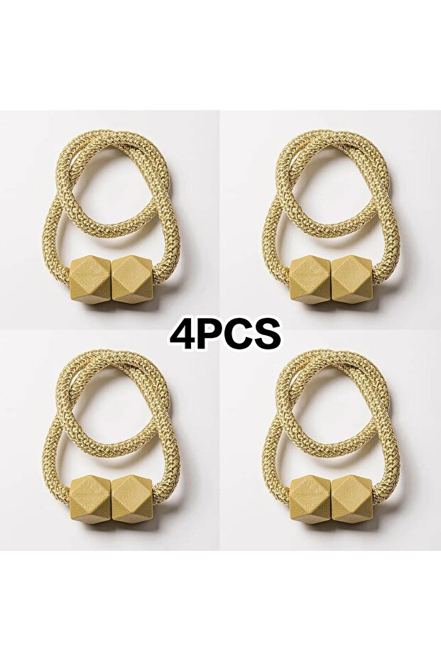 4 Golden 4pcs Curtain Tiebacks with Strong Magnet Thick Rope Design for Bedroom Living Room Kitchen