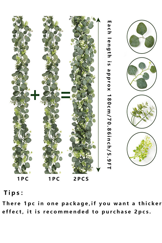 04 1pc Artificial Eucalyptus Leaves Greenery Garland Faux Plant Spring Vines with White Flowers Berr