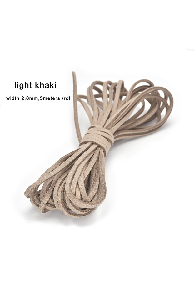 3MM 5Meters light Khaki 3MM 5M Micro-Fiber Flat Leather Lace Beading Thread Faux Suede Cord String V