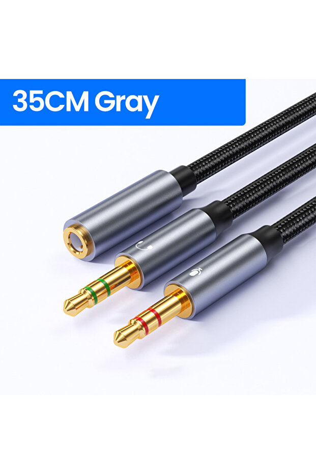 Gray 35cm 3.5mm Headphone Microphone 2 in 1 Adapter AUX Cable Computer Headphone 2-in-1 Audio Cable