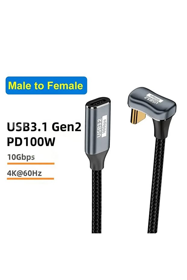 0.5 متر ذكر إلى أنثى UX على شكل حرف U USB3.1 10Gbps من النوع C إلى النوع C ThunderBolt 3 كابل PD100W 5A USB-C Co