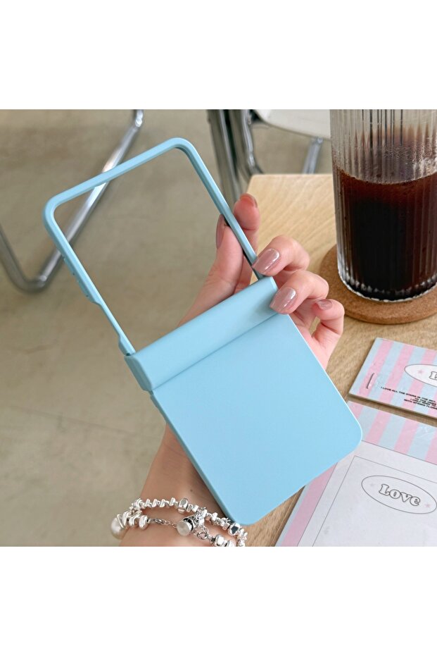 Galaxy Z Flip 7 Sky Blue Real Shooting Solid Color Hinge Protective Phone Case For Z Flip 7 6 5 4