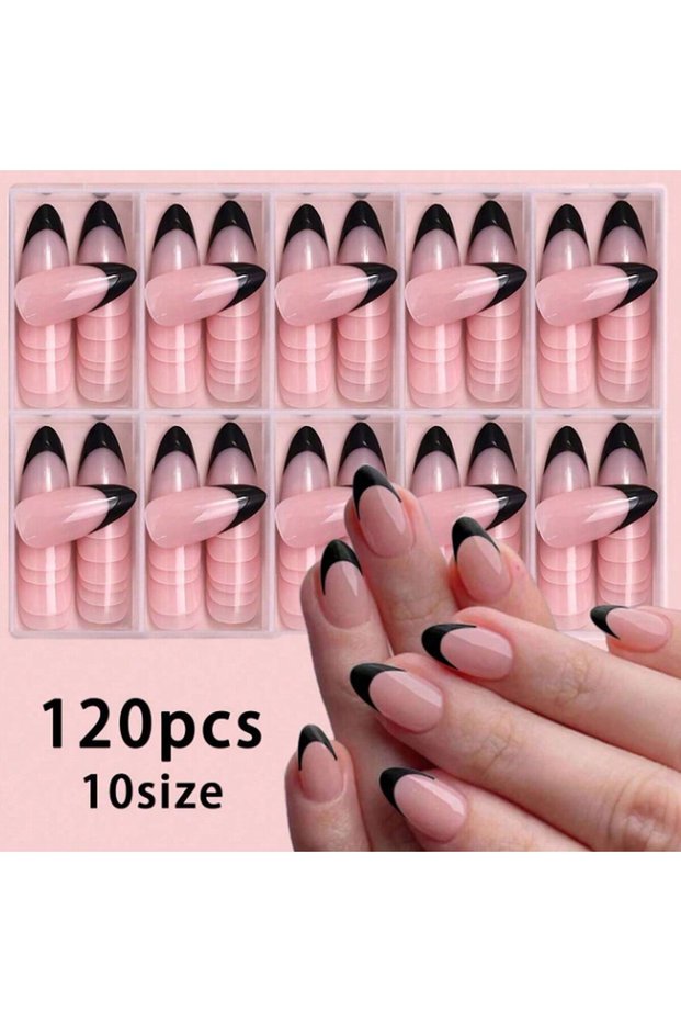 Chocolate 120pcs -box Almond White French Fake Nails for Stylish Women & Girls, Perfect for Daily Ch