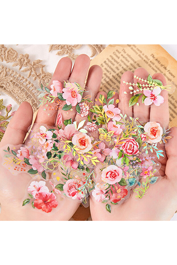 Pink 40Pcs/Bag Aesthetic Flower Stickers Pack Fresh Plant Hand Account DIY Material Decorative Stati