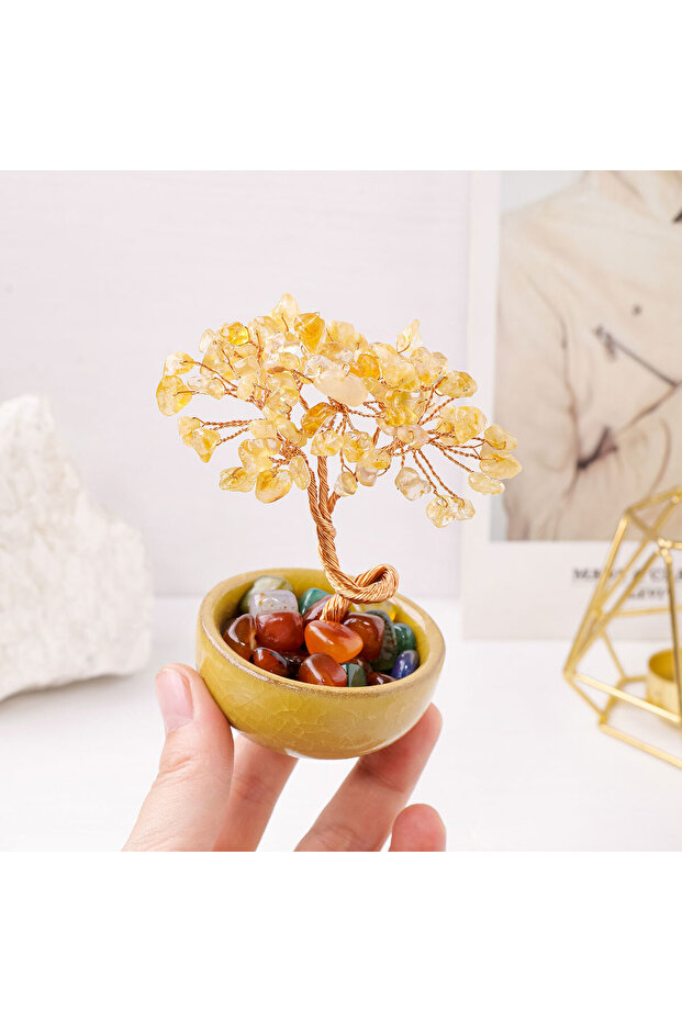 Citrine 1PC Natural Crystal Tree Energy Stone Citrine Money Tree Copper Wire Wrapped Colorful Teabow