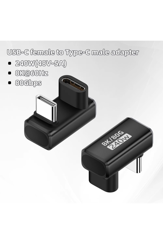 009 U Shape PD240W USB C Adapter 8K@60Hz 80Gbps 180 Degree USB C Female to Male Adapter Connector fo