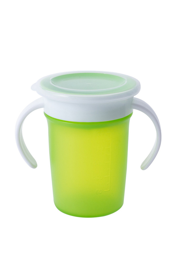 green (with cup lid) Baby Water Cups 360 Degrees Rotated Baby Learning Drinking Cup with Double Hand