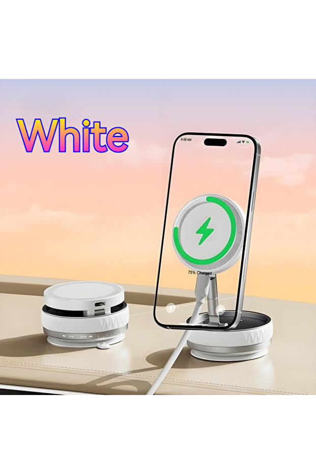 White K10 Vacuum Suction Cup Car Magnetic Wireless Charger Foldable 360° Universal Rotating Stand fo