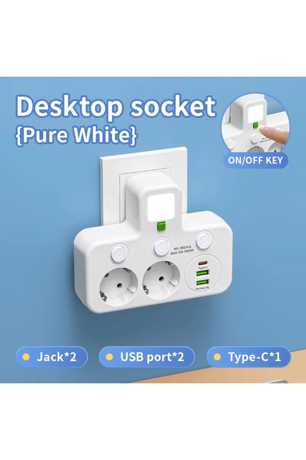 2 White USB EU Plug Socket Adapter Wireless Wall Charger Power Strip with 4 AC Outlets +2 USB Ports+