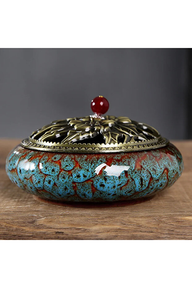M 12 hours large Mosquito Coil incense burner ceramics cone holder with metal lid household with fi.