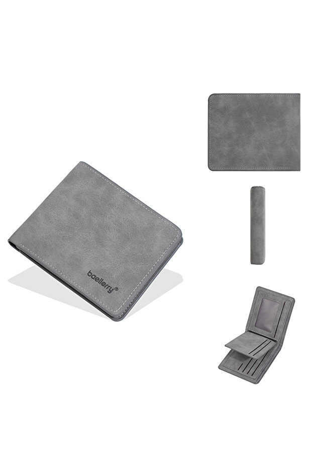 Gray New Short Men's Wallet High Quality Card Clips Simple Frosted Wallet With Multiple Card Slots C