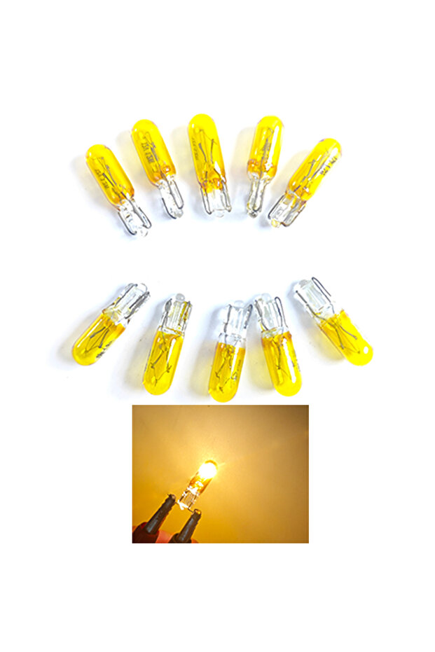 10Pcs Yellow 10pcs T5 12v 1.2w W2W Car Halogen Lamp Instrument Lights Dashboard Bulb Auto Interior L