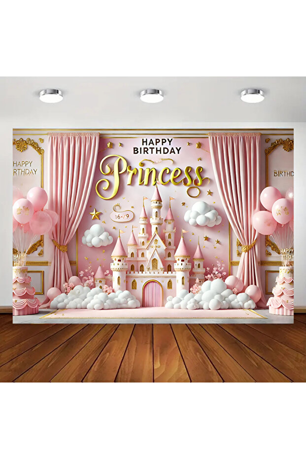 150x210cm MULTI One piece of princess-themed birthday party background cloth, which is brightly colo