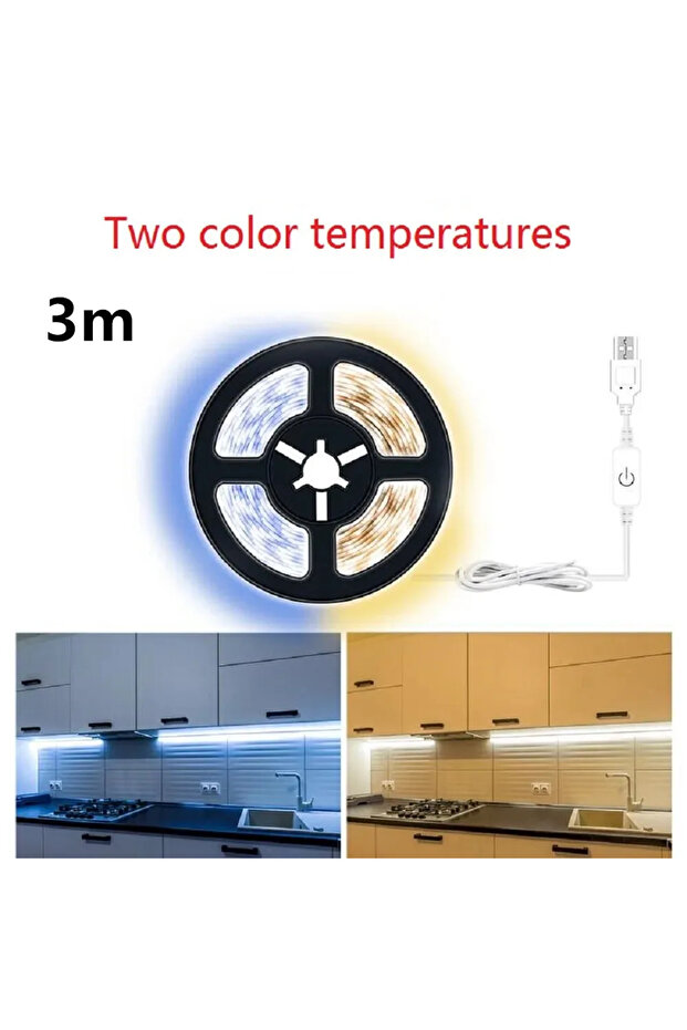 شريط إضاءة LED USB أبيض دافئ بطول 3 أمتار مع مستشعر اللمس، شريط مرن SMD2835، إضاءة خلفية للتلفاز، مرآة DIY