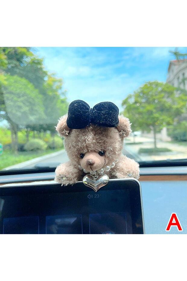 A Car Decoration Interior Decoration Bear Screen Ornaments Plush Cartoon Cute Bear Car Center Consol