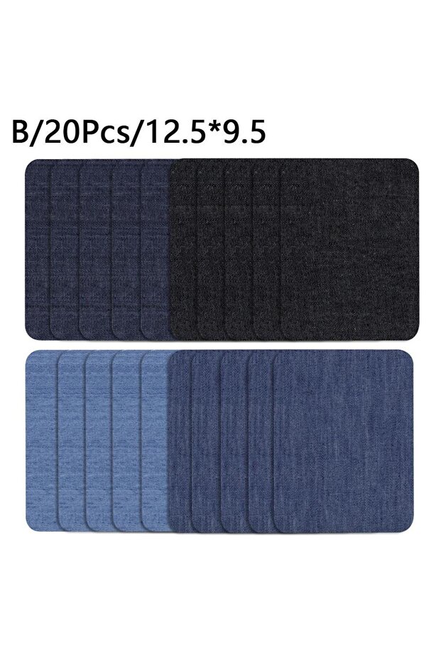 L 20Pcs Denim Cut Piece Iron On Fabric Patches DIY Rectangular Denim Jean Repair Patches Clothing R.