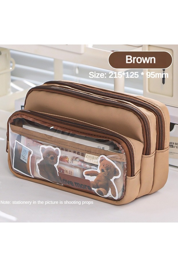 BROWN Exquisite Transparent Pencil Case Student Large Capacity Multifunctional Convenient Stationery