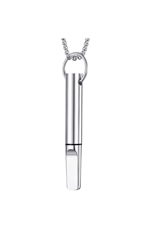Silver Mindfulness Training Whistle Necklace Metal With Cotton Core Relaxation Necklace Portable Yog