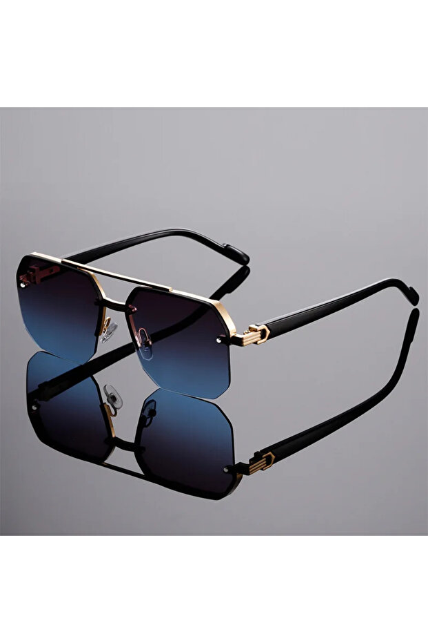 Gold Gray Blue Pilot Sunglasses Men Flat Top Half Frame UV400 Sun Glasses Classic Travel Casual Vint