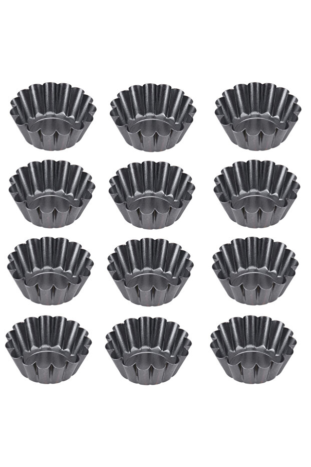 12 Pieces Mini Tart Pans Carbon Steel Egg Tart Molds Non Stick Fluted Muffin Cupcake Tin Mold Pan Fo