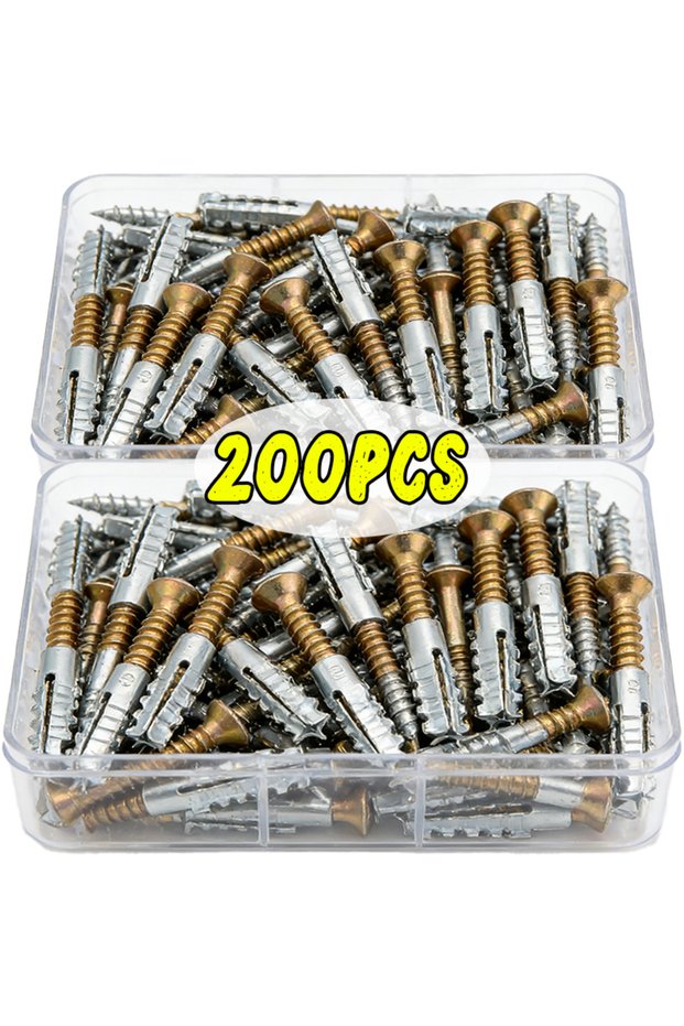 100 Sets 200/10Sets Metal Serrated Expansion Screws Self Tapping Screw Tube for Concrete Wall Anchor