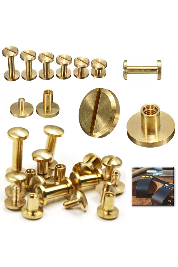 8x3mm 30Pcs 10/20/30 Pcs Solids Brass Binding Screws Chicago Rivet Leather Craft Fasteners for Photo