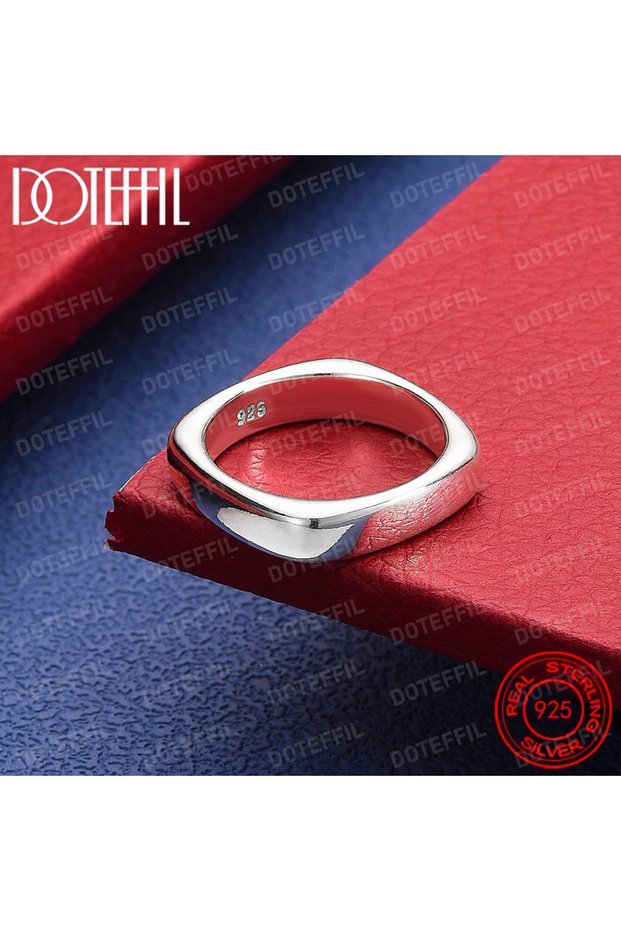 8 Silver 925 Sterling Silver Square Circle Rings For Women Men Brand Fashion Simple Wedding Engageme