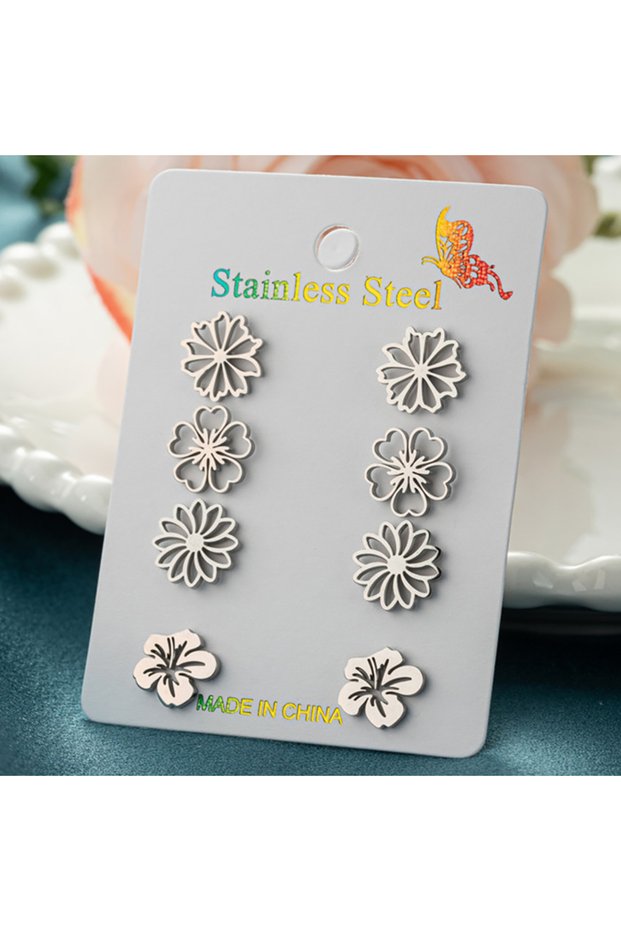ZH005S 4Pairs/Lot Bohemia Plum Blossom Earrings Women Vintage Daisy Sakura Lily Ear Studs for Girl S