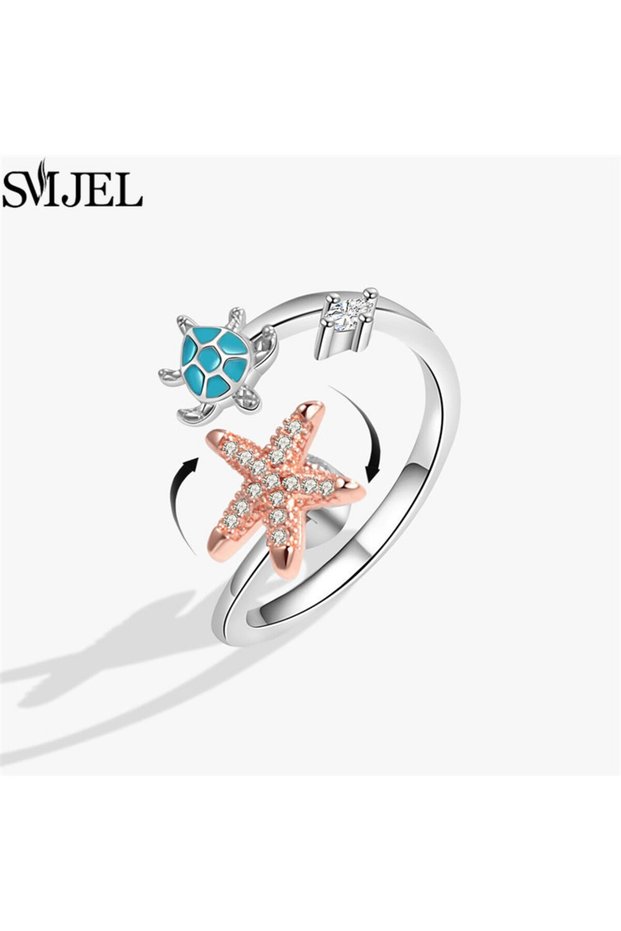 resizable TJZ492 Luxury Anti Stress Anxiety Rings Fidget Spinner Ring Adjustable for Women Cute Flow