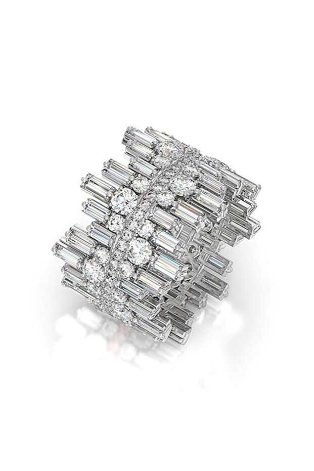 11 Silver Plated F217 Huitan Luxury Irregularity Shape Love Ring for Women Micro Paved Round Square