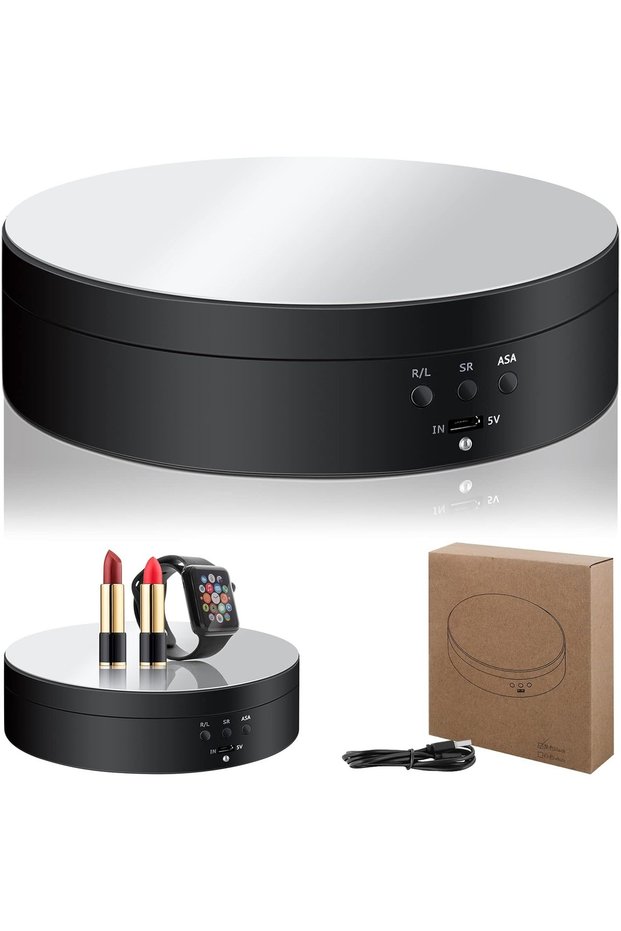 black type-c Rotating Display Stand 360-Degree Motorized Spinner Turntable with USB Power Cable for