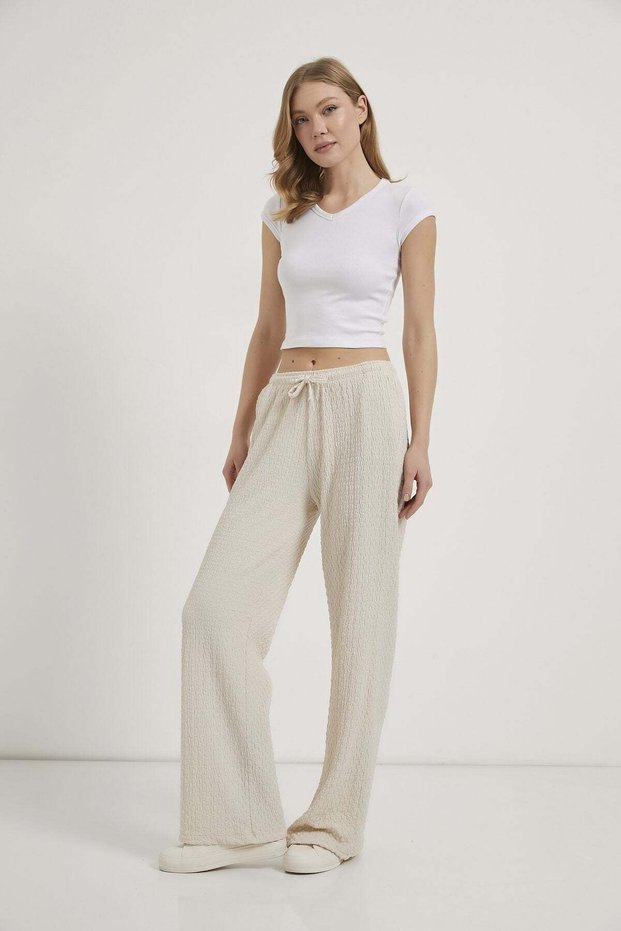 Textured Trousers with Waist Tie Detail