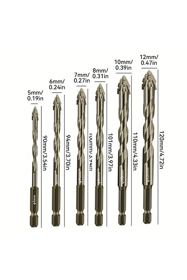 6PCS 4-12mm Four-Flute Sawtooth Drill Bit Sawtooth Drilling Tools For Glass/Tile/Concrete/Metal Dril