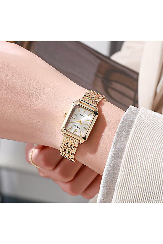 white Luxury Ladies Fashion Quartz Watch Simple Scale Square Quality Gold Plated Women Watches Busin