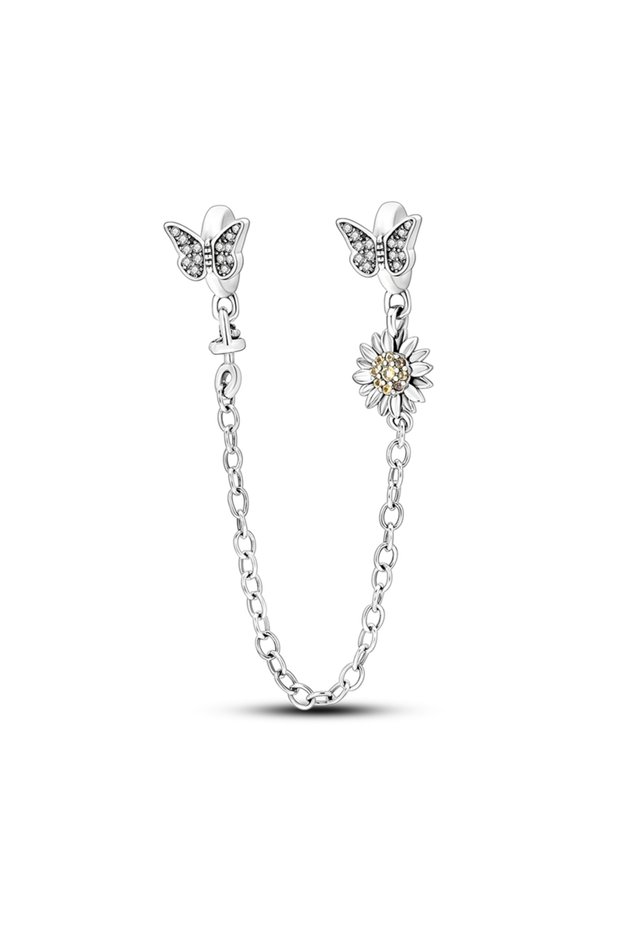 KTC550 Original 925 Sterling Silver Safety Chain Star Moon Sun Heart Bowknot Silicone Clip Charm Fit
