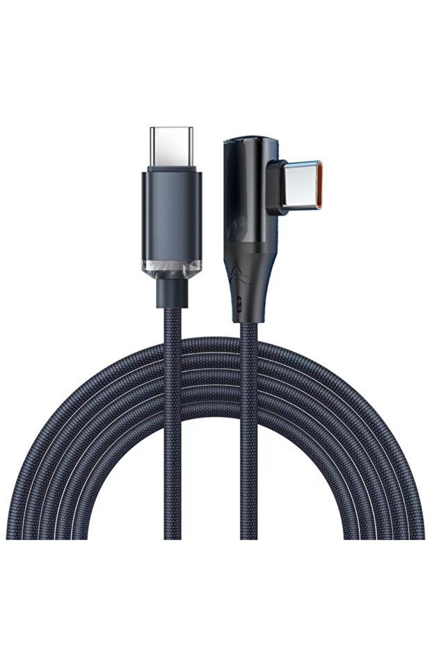 كابل USB C إلى C أسود بطول 2 متر، 120 واط، بزاوية 90 درجة، كابل شحن سريع PD، يدعم الشحن السريع 4.0، مناسب لـ X.