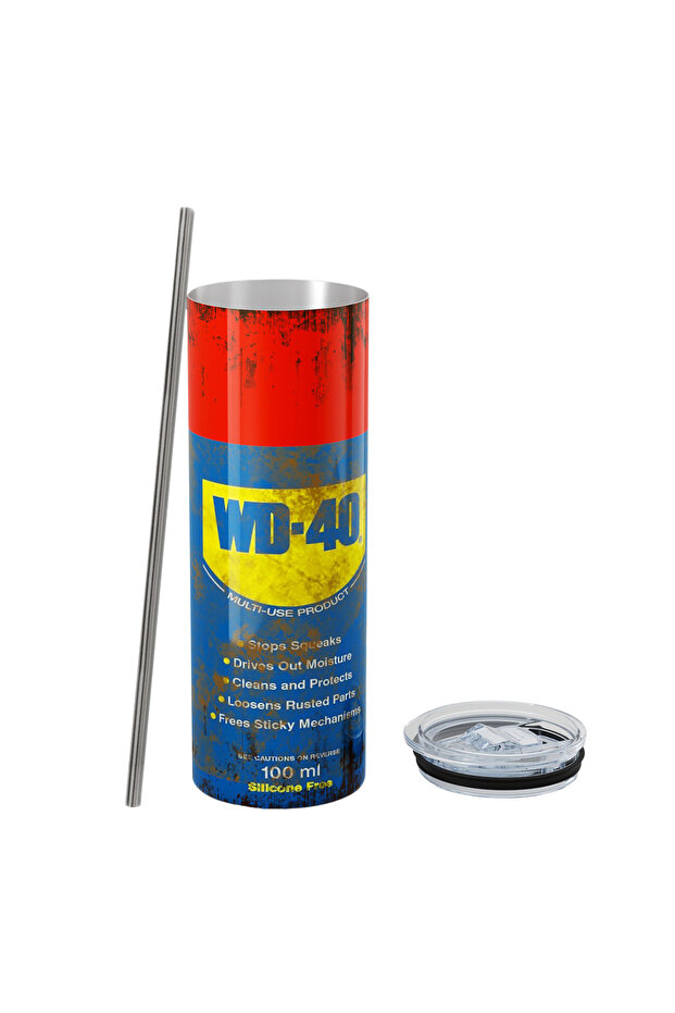 كوب واحد سعة 20 أونصة مع ماصة، كوب ماصة قابل لإعادة الاستخدام لـ WD40، ترمس بنمط متسخ، من الفولاذ المقاوم للصدأ، يحافظ على البرودة
