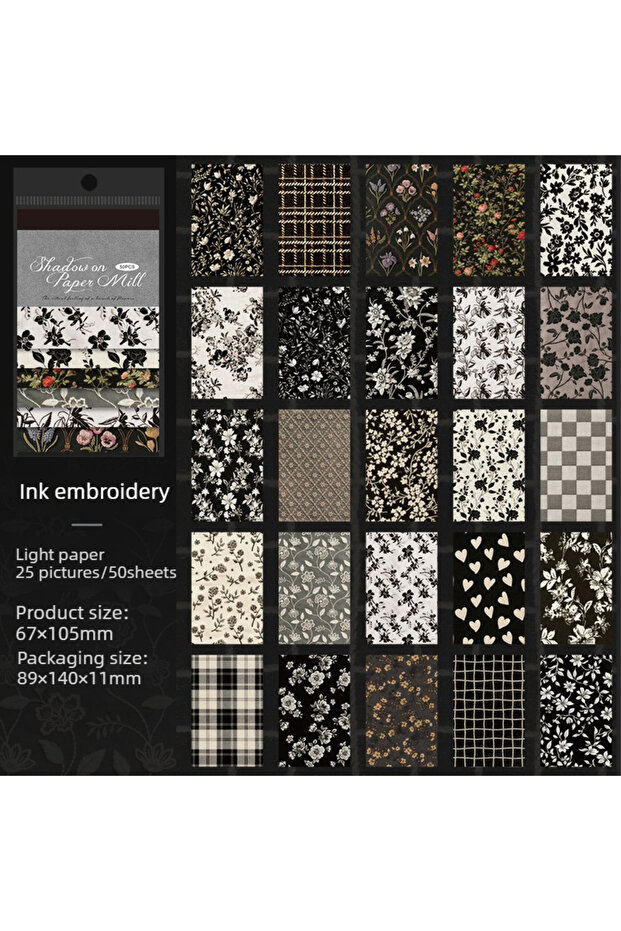 1pack F ink woven 1pack/2pack Vintage Plaid Embroidery Style Paper Simulated Embroidery Fabric Theme