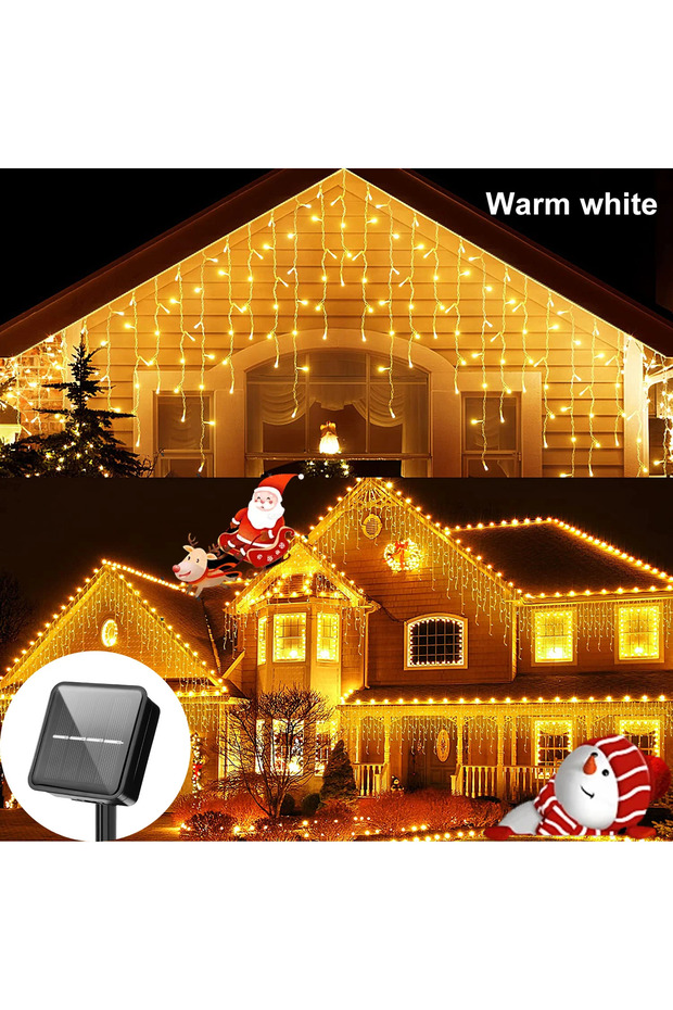 7.5M 160LEDS warm white 3.5M/7.5M Solar Curtain Icicle Light Outdoor Eaves Decor String Lights Garde