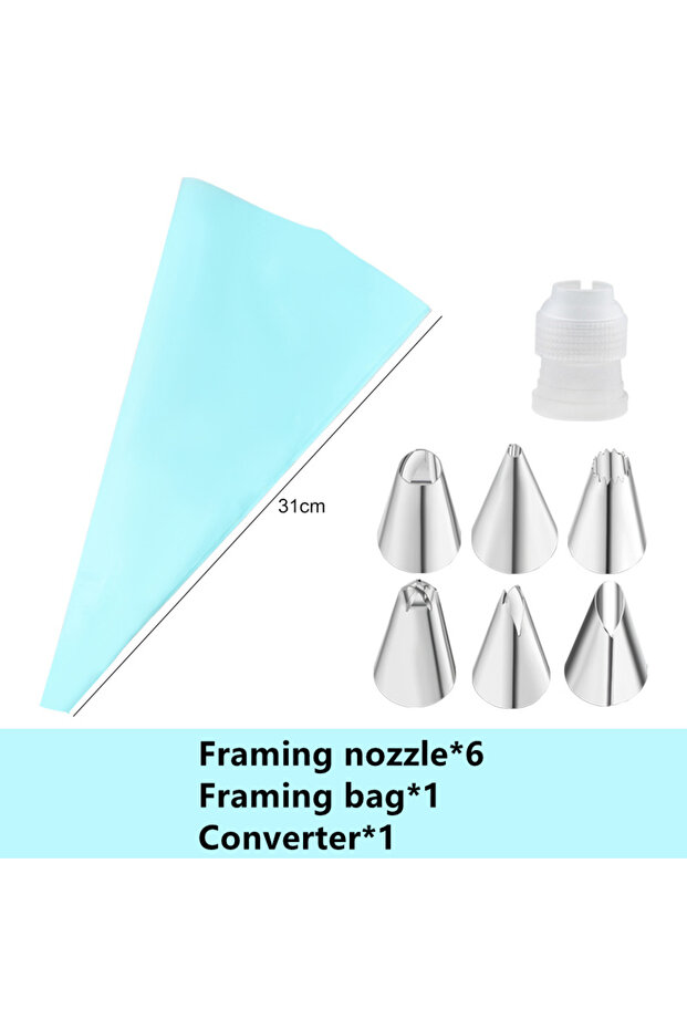 8pcs--Blue Cake Decorating Tool Set Silicone Pastry Bags DIY Cake Icing Piping Stainless Nozzle Reus