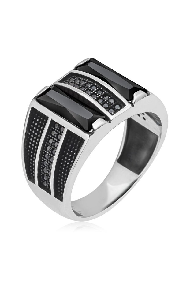 7 DG13301 Vintage Silver Plated Stainless Steel Zircon Ring for Men Black Face Jewelry Accessory Who