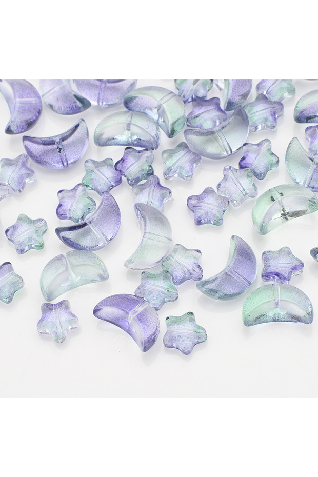 LvZi 60Pcs Mixed Crystal Glass Star Moon Loose Pendants Beads Crafts For DIY Making Jewelry Handmade